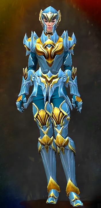 Guild Wars 2 Human Heavy Female Crafted Armor Set - Dyed Blue & Gold - Refined Envoy