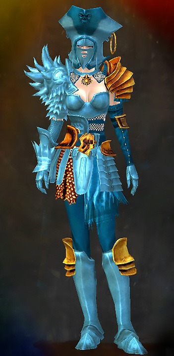 Guild Wars 2 Human Heavy Female Armor Set - Dyed Blue & Gold - Scallywag