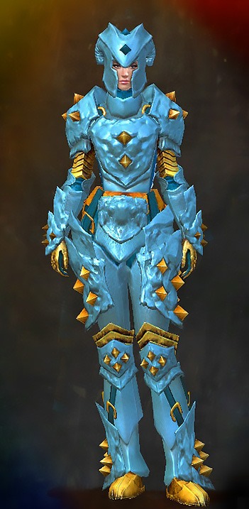 Guild Wars 2 Human Heavy Female Karma Armor Set - Dyed Blue & Gold - Studded Plate