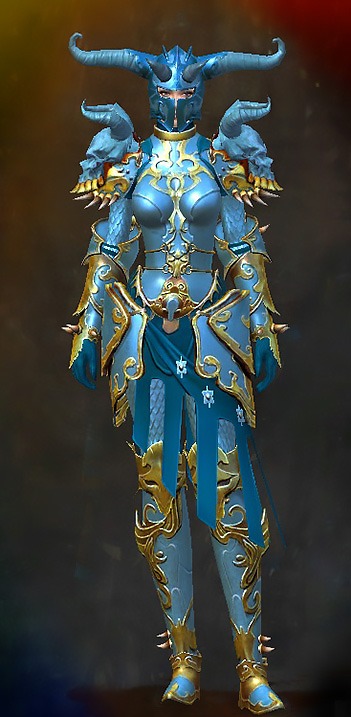 Guild Wars 2 Human Heavy Female WvW Armor Set - Dyed Blue & Gold - Triumphant Hero's