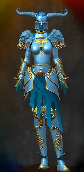 Guild Wars 2 Human Heavy Female WvW Armor Set - Dyed Blue & Gold - Triumphant