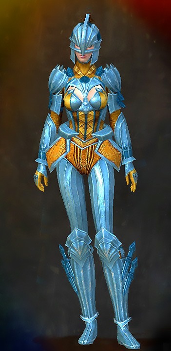 Guild Wars 2 Human Heavy Female Order Armor Set - Dyed Blue & Gold - Whisper's Secret