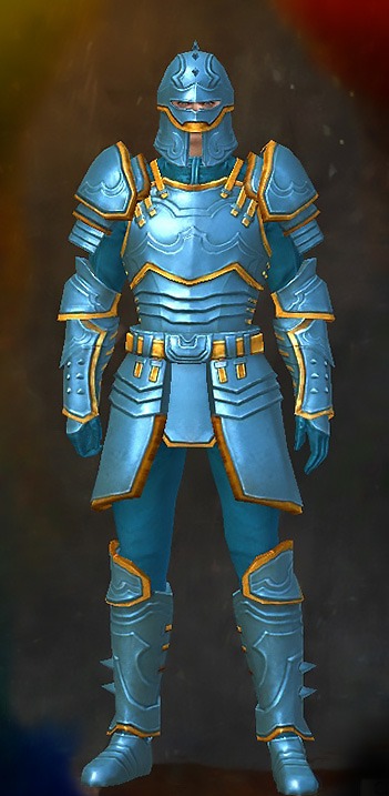 Guild Wars 2 Human Heavy Male Dungeon Armor Set - Dyed Blue & Gold - Ascalonian Protector