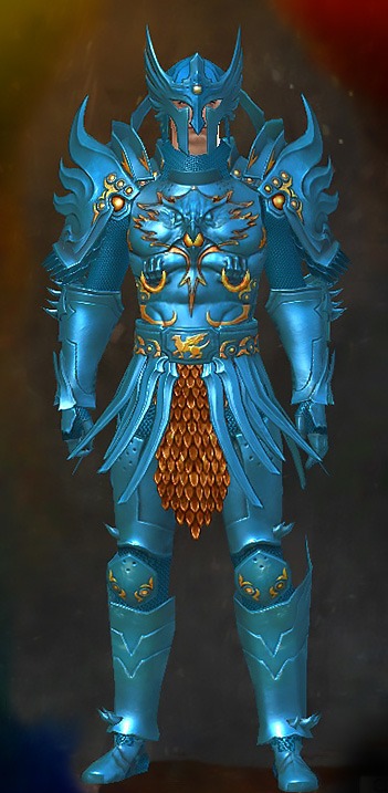 Guild Wars 2 Human Heavy Male Cultural Armor Set - Dyed Blue & Gold - Avenger's