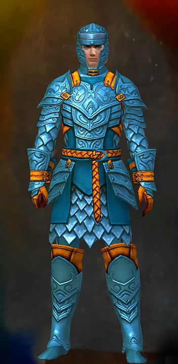 Guild Wars 2 Human Heavy Male Armor Set - Dyed Blue & Gold - Banded