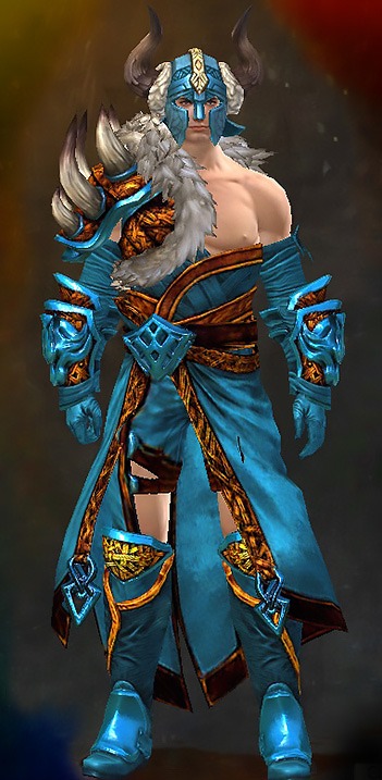 Guild Wars 2 Human Heavy Male Gem Armor Set - Dyed Blue & Gold - Braham's