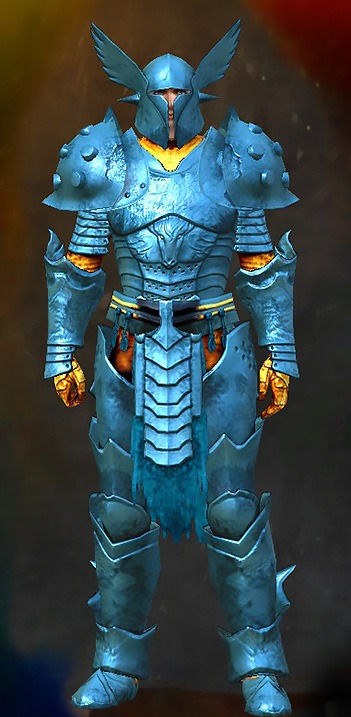 Guild Wars 2 Human Heavy Male Dungeon Armor Set - Dyed Blue & Gold - Council Guard