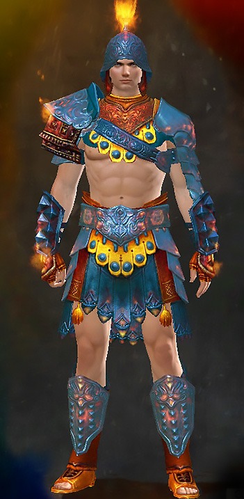 Guild Wars 2 Human Heavy Male Gem Armor Set - Dyed Blue & Gold - Flamewrath