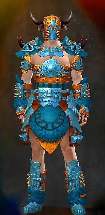 Guild Wars 2 Human Heavy Male Crafted Armor Set - Dyed Blue & Gold - Gladiator