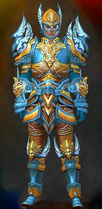 Guild Wars 2 Human Heavy Male PvP Armor Set - Dyed Blue & Gold - Glorious Hero's