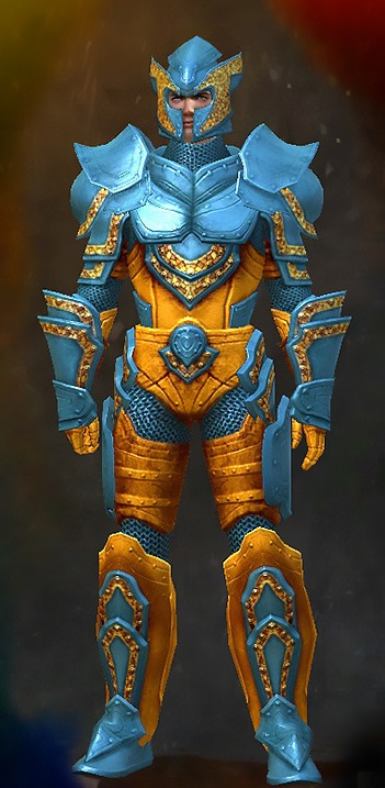 Guild Wars 2 Human Heavy Male Karma Armor Set - Dyed Blue & Gold - Heavy Plate