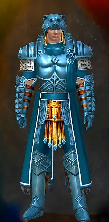 Guild Wars 2 Human Heavy Male Dungeon Armor Set - Dyed Blue & Gold - Armor of Koda