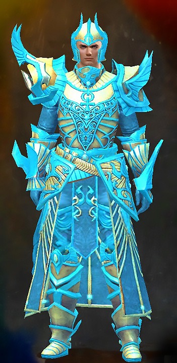 Guild Wars 2 Human Heavy Male Living Story Armor Set - Dyed Blue & Gold - Luminescent