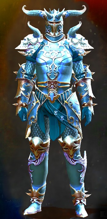 Guild Wars 2 Human Heavy Male WvW Armor Set - Dyed Blue & Gold - Mistforged Triumphant Hero's