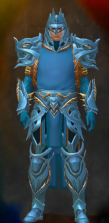 Guild Wars 2 Human Heavy Male Crafted Armor Set - Dyed Blue & Gold - Ornate Guild