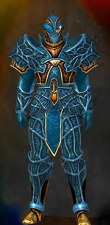 Guild Wars 2 Human Heavy Male Gem Armor Set - Dyed Blue & Gold - Rampart