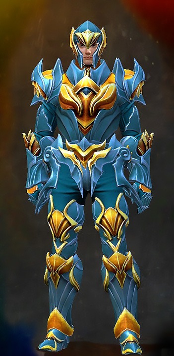Guild Wars 2 Human Heavy Male Crafted Armor Set - Dyed Blue & Gold - Refined Envoy