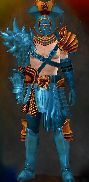 Guild Wars 2 Human Heavy Male Armor Set - Dyed Blue & Gold - Scallywag