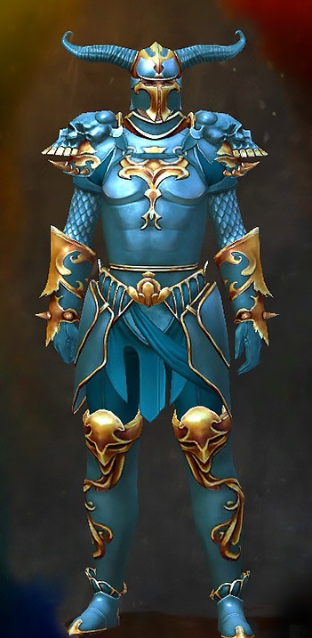 Guild Wars 2 Human Heavy Male WvW Armor Set - Dyed Blue & Gold - Triumphant