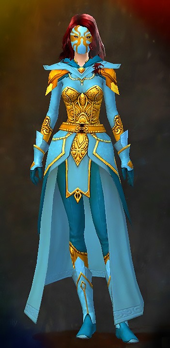 Guild Wars 2 Human Light Female Crafted Armor Set - Dyed Blue & Gold - Acolyte