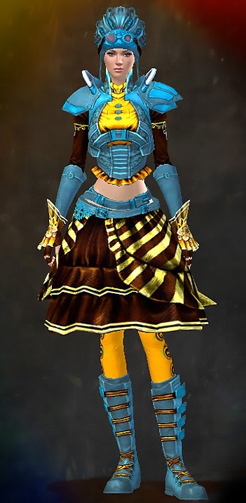 Guild Wars 2 Human Light Female Gem Armor Set - Dyed Blue & Gold - Aetherblade