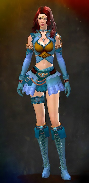 Guild Wars 2 Human Light Female Armor Set - Dyed Blue & Gold - Apprentice