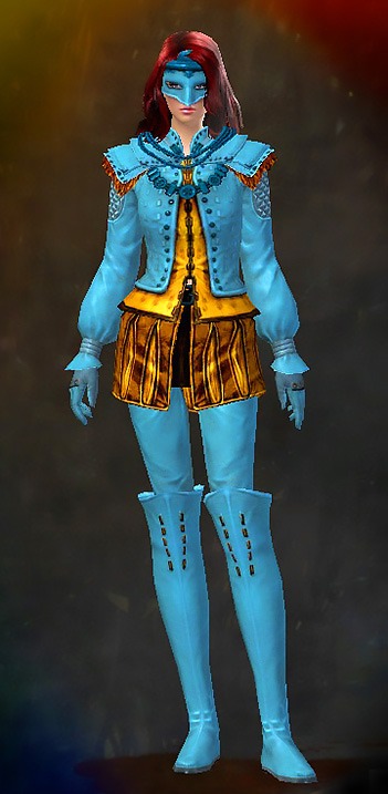 Guild Wars 2 Human Light Female Dungeon Armor Set - Dyed Blue & Gold - Ascalonian Performer