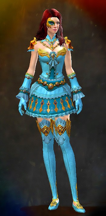 Guild Wars 2 Human Light Female Karma Armor Set - Dyed Blue & Gold - Aurora