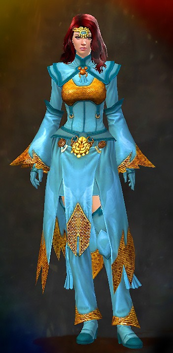 Guild Wars 2 Human Light Female Dungeon Armor Set - Dyed Blue & Gold - Council Ministry