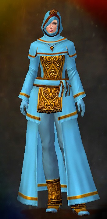 Guild Wars 2 Human Light Female Karma Armor Set - Dyed Blue & Gold - Devout