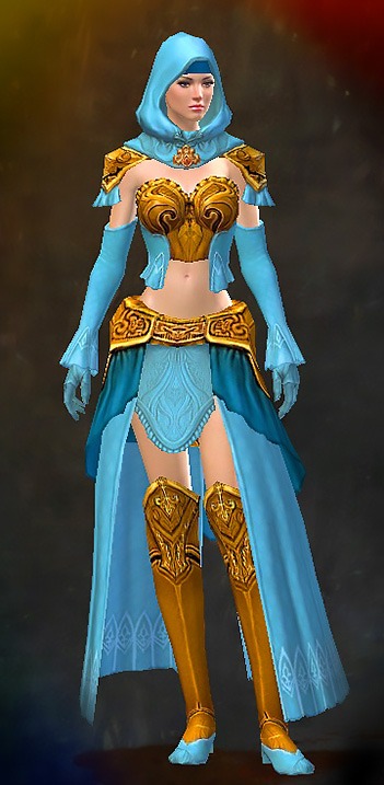 Guild Wars 2 Human Light Female WvW Armor Set - Dyed Blue & Gold - Diviner