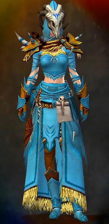 Guild Wars 2 Human Light Female Karma Armor Set - Dyed Blue & Gold - Dry Bones