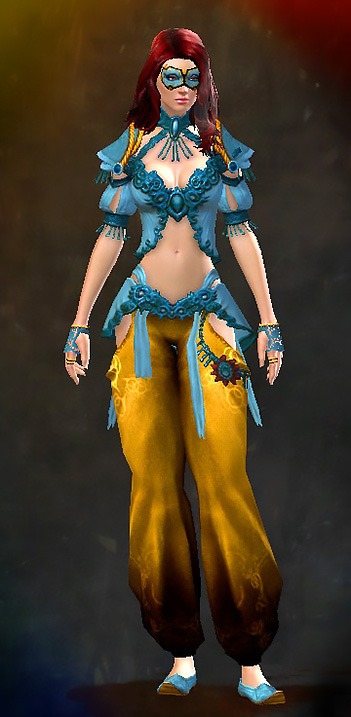 Guild Wars 2 Human Light Female Crafted Armor Set - Dyed Blue & Gold - Embroidered