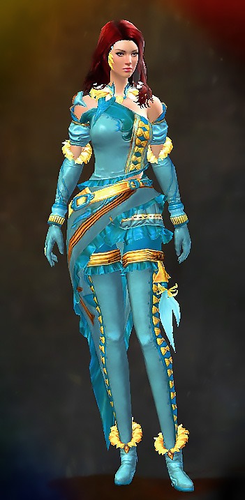Guild Wars 2 Human Light Female Crafted Armor Set - Dyed Blue & Gold - Exalted
