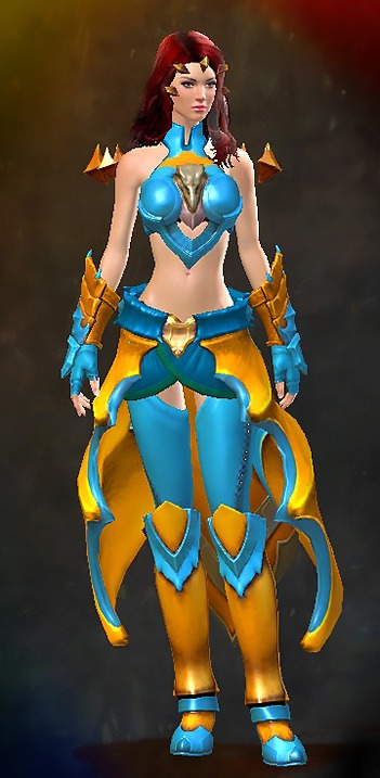 Guild Wars 2 Human Light Female Crafted Armor Set - Dyed Blue & Gold - Experimental Envoy