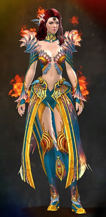 Guild Wars 2 Human Light Female Gem Armor Set - Dyed Blue & Gold - Flamekissed