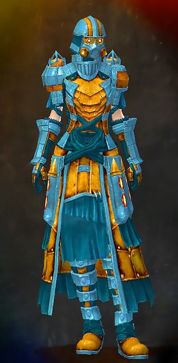 Guild Wars 2 Human Light Female Dungeon Armor Set - Dyed Blue & Gold - Forgeman