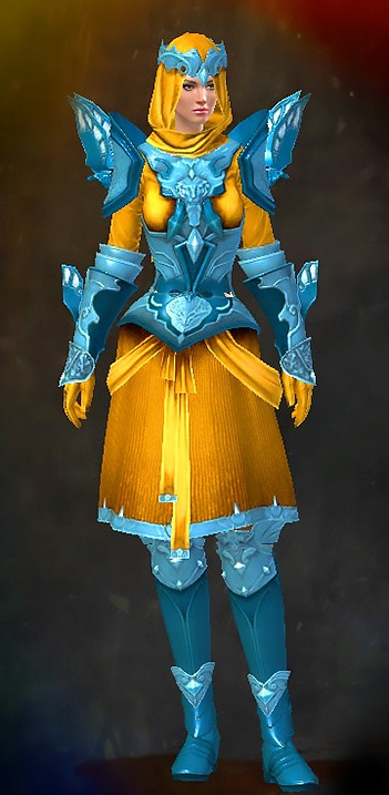 Guild Wars 2 Human Light Female PvP Armor Set - Dyed Blue & Gold - Glorious