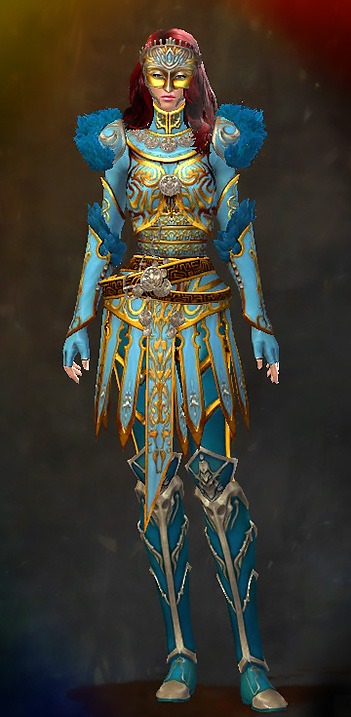 Guild Wars 2 Human Light Female Crafted Armor Set - Dyed Blue & Gold - Illustrious