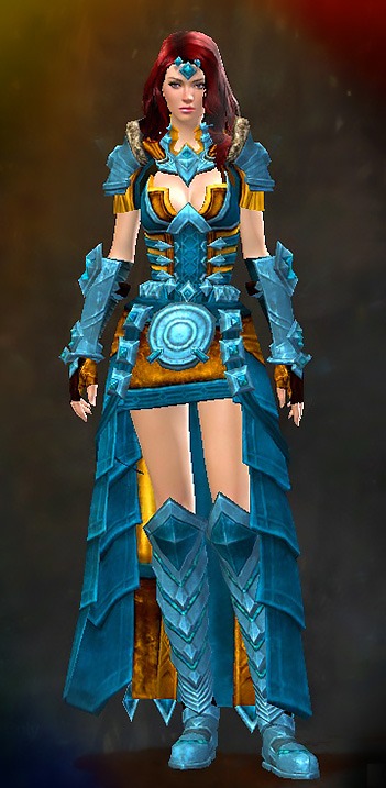Guild Wars 2 Human Light Female Dungeon Armor Set - Dyed Blue & Gold - Armor of Koda