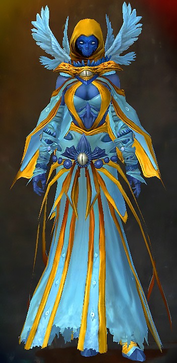 Guild Wars 2 Human Light Female Dungeon Armor Set - Dyed Blue & Gold - Armor of the Lich
