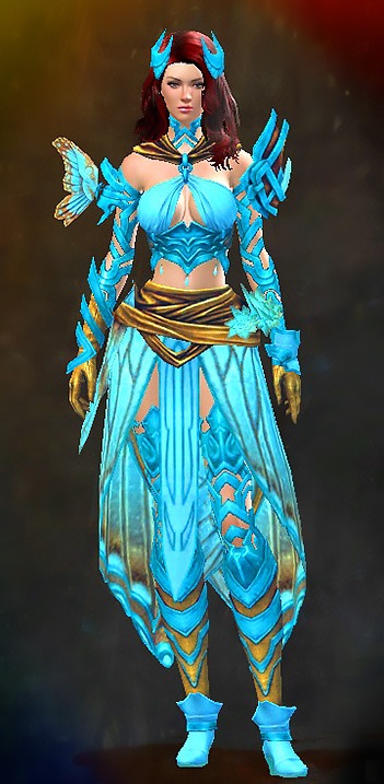 Guild Wars 2 Human Light Female Living Story Armor Set - Dyed Blue & Gold - Luminescent