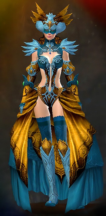 Guild Wars 2 Human Light Female Crafted Armor Set - Dyed Blue & Gold - Masquerade