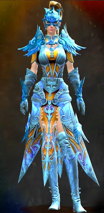 Guild Wars 2 Human Light Female WvW Armor Set - Dyed Blue & Gold - Mistforged Triumphant Hero's