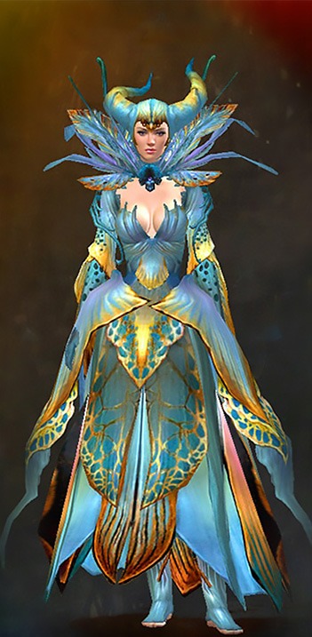 Guild Wars 2 Human Light Female Dungeon Armor Set - Dyed Blue & Gold - Nightmare Court