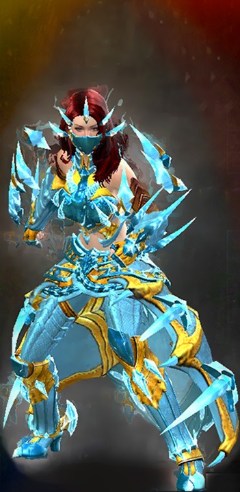 Guild Wars 2 Human Light Female Crafted Armor Set - Dyed Green & Blue - Perfected Envoy - Wielded