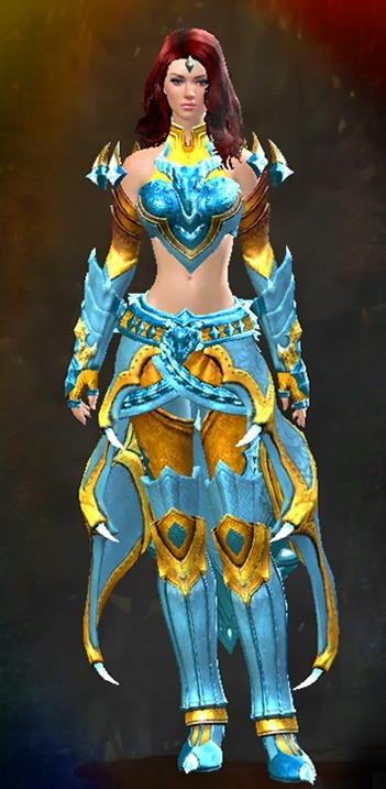 Guild Wars 2 Human Light Female Crafted Armor Set - Dyed Green & Blue - Perfected Envoy