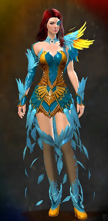 Guild Wars 2 Human Light Female Gem Armor Set - Dyed Blue & Gold - Phoenix