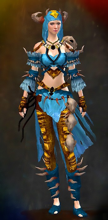 Guild Wars 2 Human Light Female Karma Armor Set - Dyed Blue & Gold - Primitive
