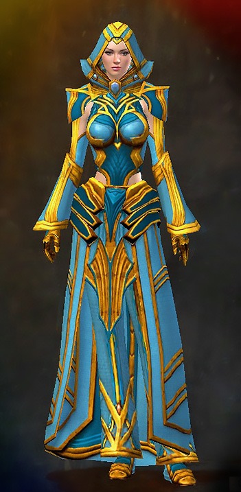 Guild Wars 2 Human Light Female Order Armor Set - Dyed Blue & Gold - Priory's Historical